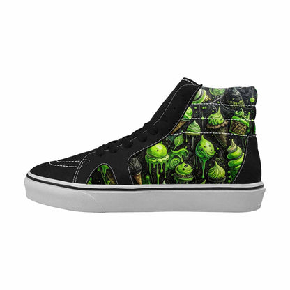 WOMEN'S Ice Cream Black & Green Ink High Top Canvas Personalized Aesthetic Custom Printed Shoes
