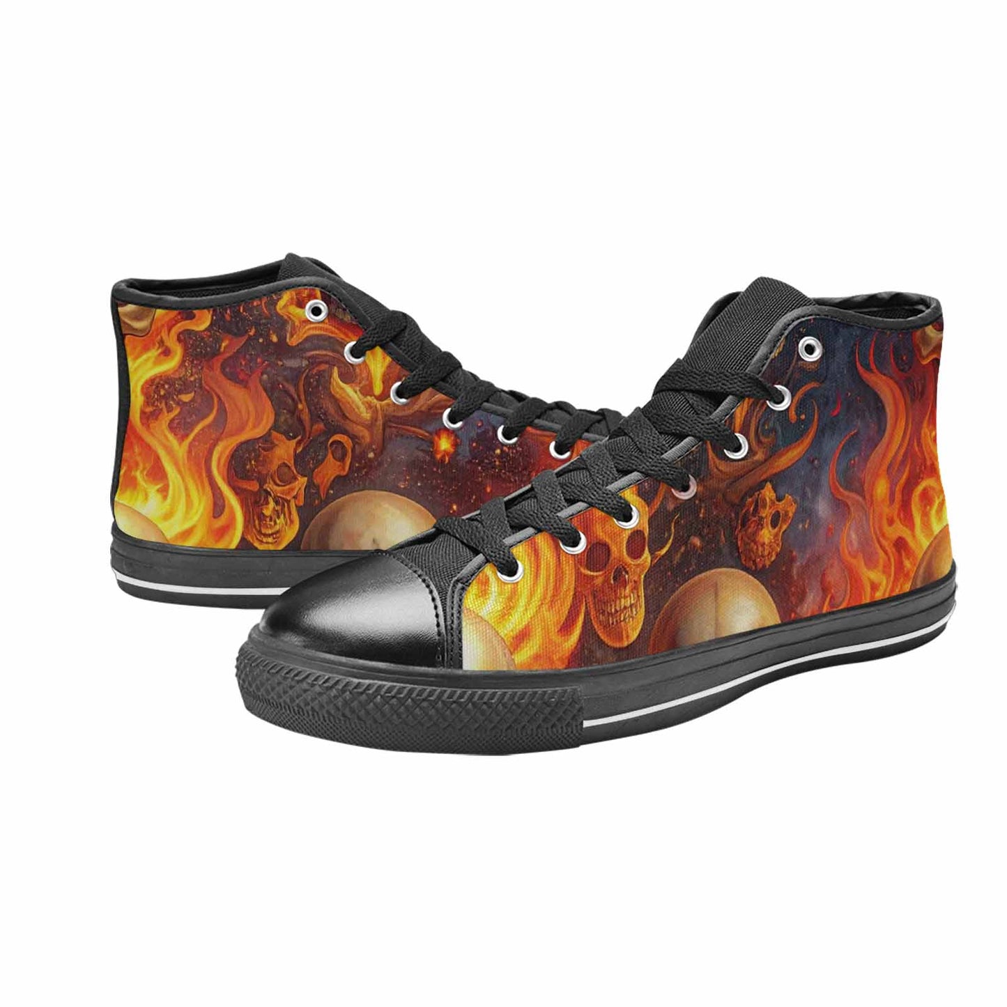 WOMEN'S Skulls - Flaming High Top Canvas Neon Fantasy Sneakers