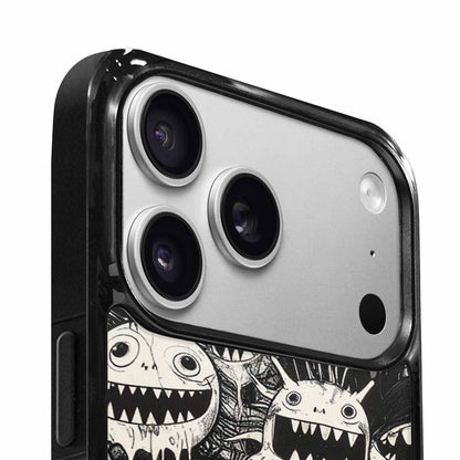 iPhone 17 Pro Case — Black Ink Linework Creature Pattern Original, Custom Print Case Cover