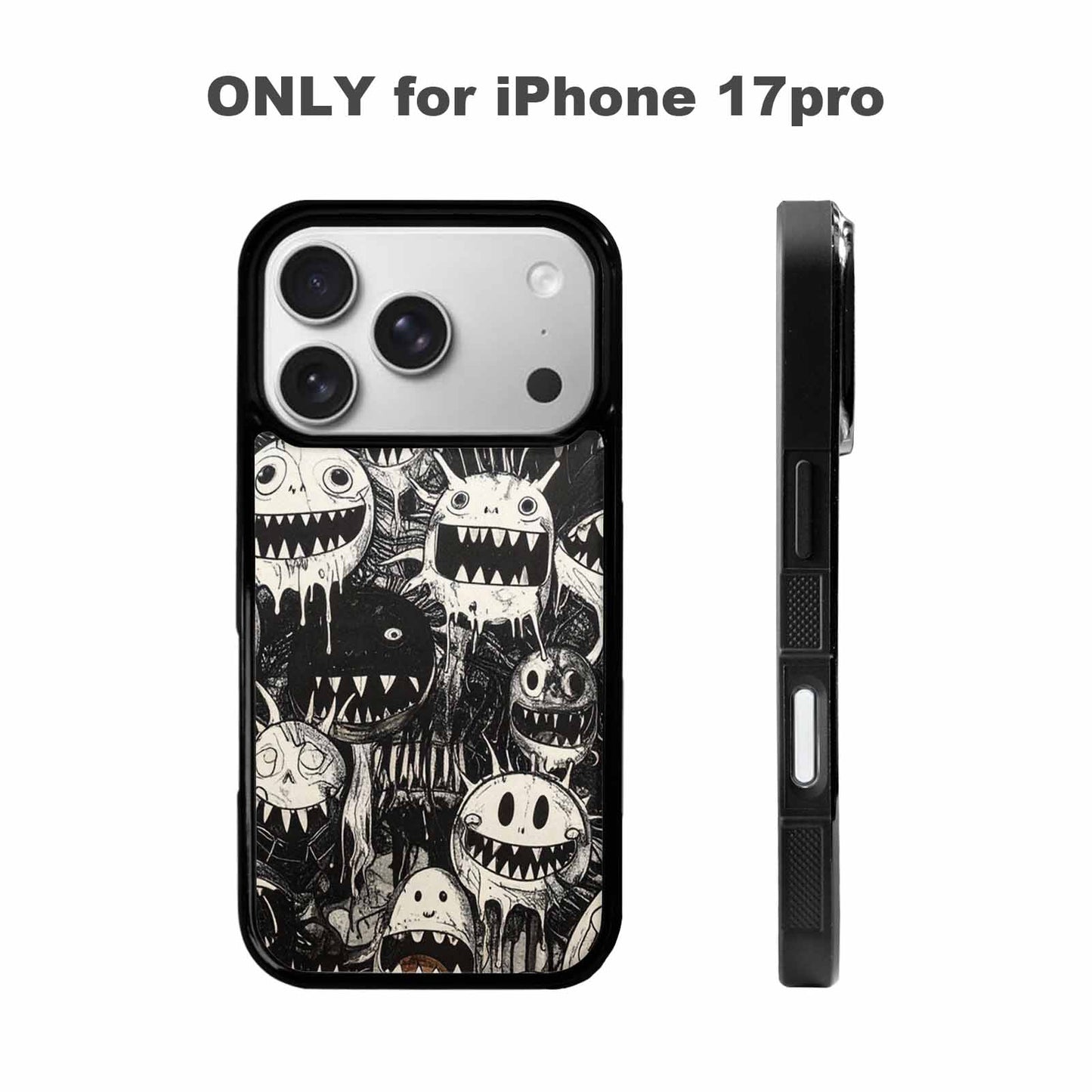 iPhone 17 Pro Case — Black Ink Linework Creature Pattern Original, Custom Print Case Cover