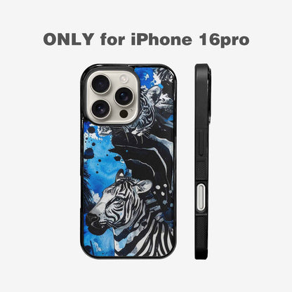 iPhone 16 Pro Case — Animal Print Black Blue Ink Animal, Custom Art Phone Cover