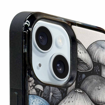 iPhone 15 Case — Mushrooms General Black Blue Ink Mushrooms, Custom Phone Case
