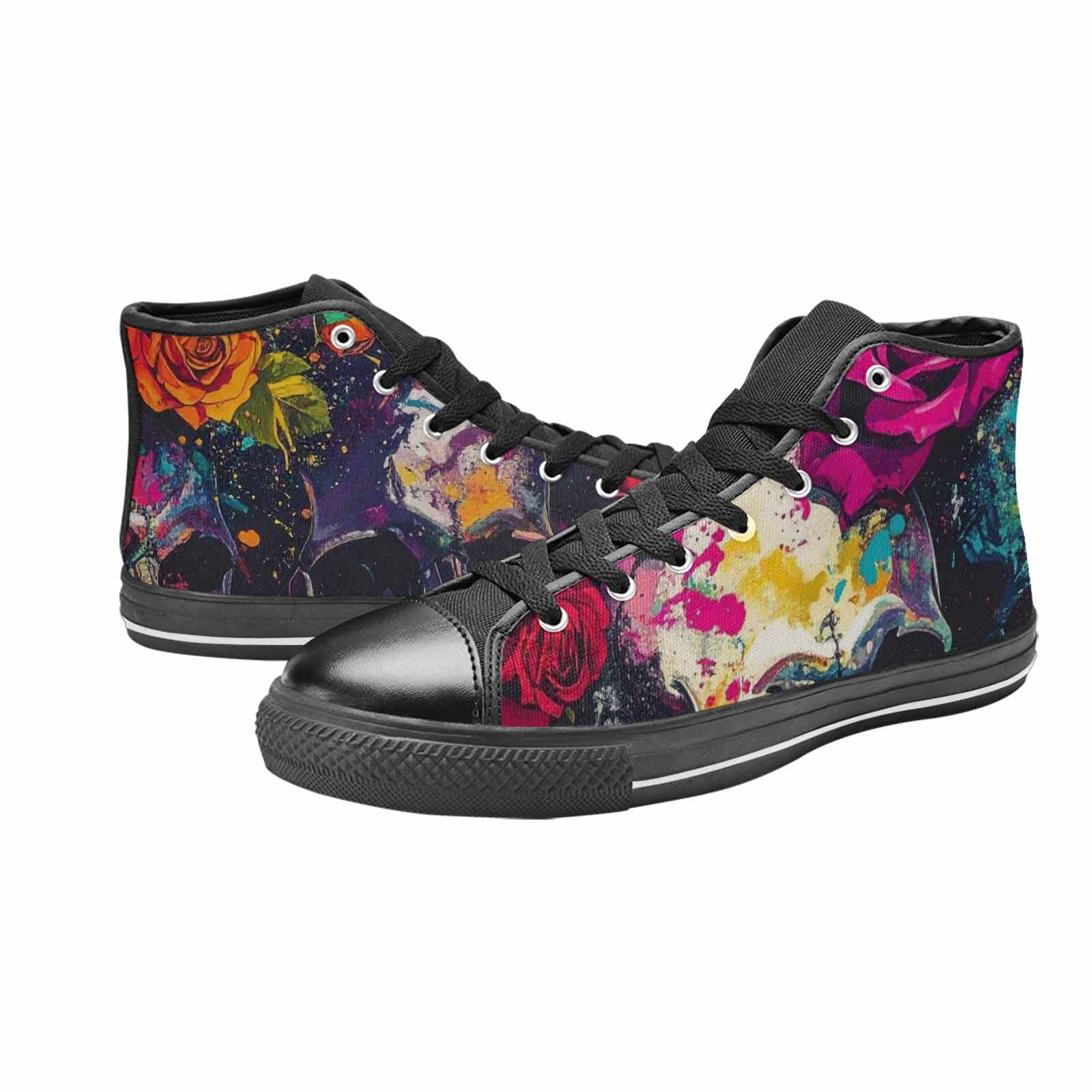 MEN'S Skulls Roses Acid Wash High Top Canvas Aesthetic Custom Shoes