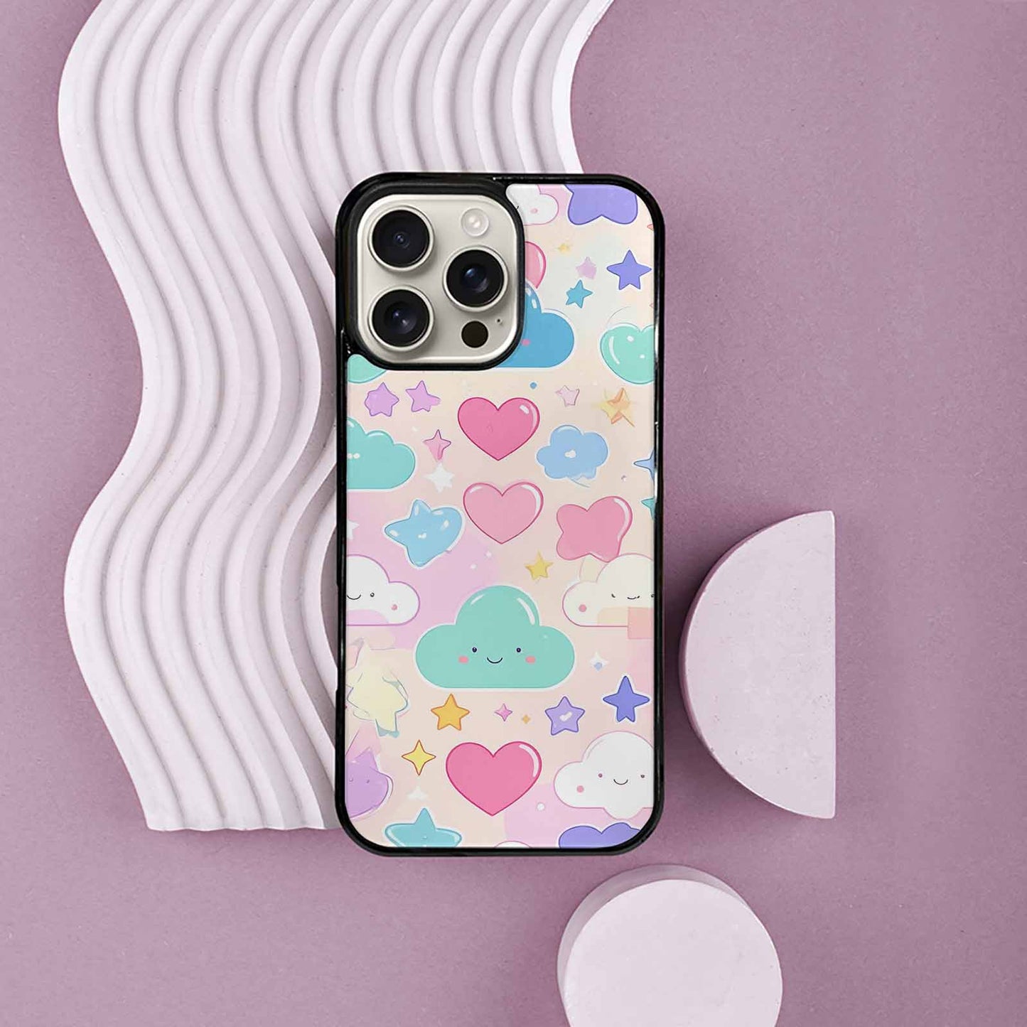 iPhone 16 Pro Max Case — Cute Kawaii Style Generic Icons Stars, Custom Designed Case Cover