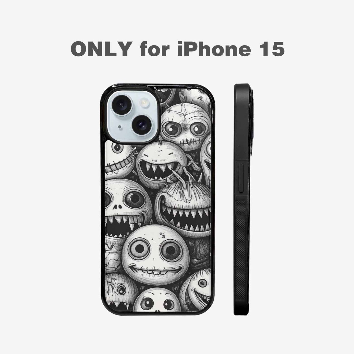 iPhone 15 Case — Black And White Monster Face Collage, Personalized Phone Case