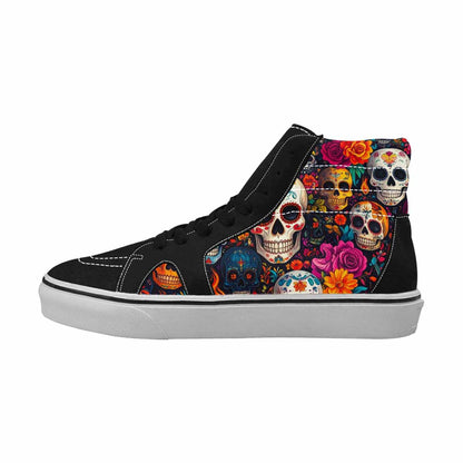 WOMEN'S Skull High Top Canvas Vibrant Chaos Custom Sneakers