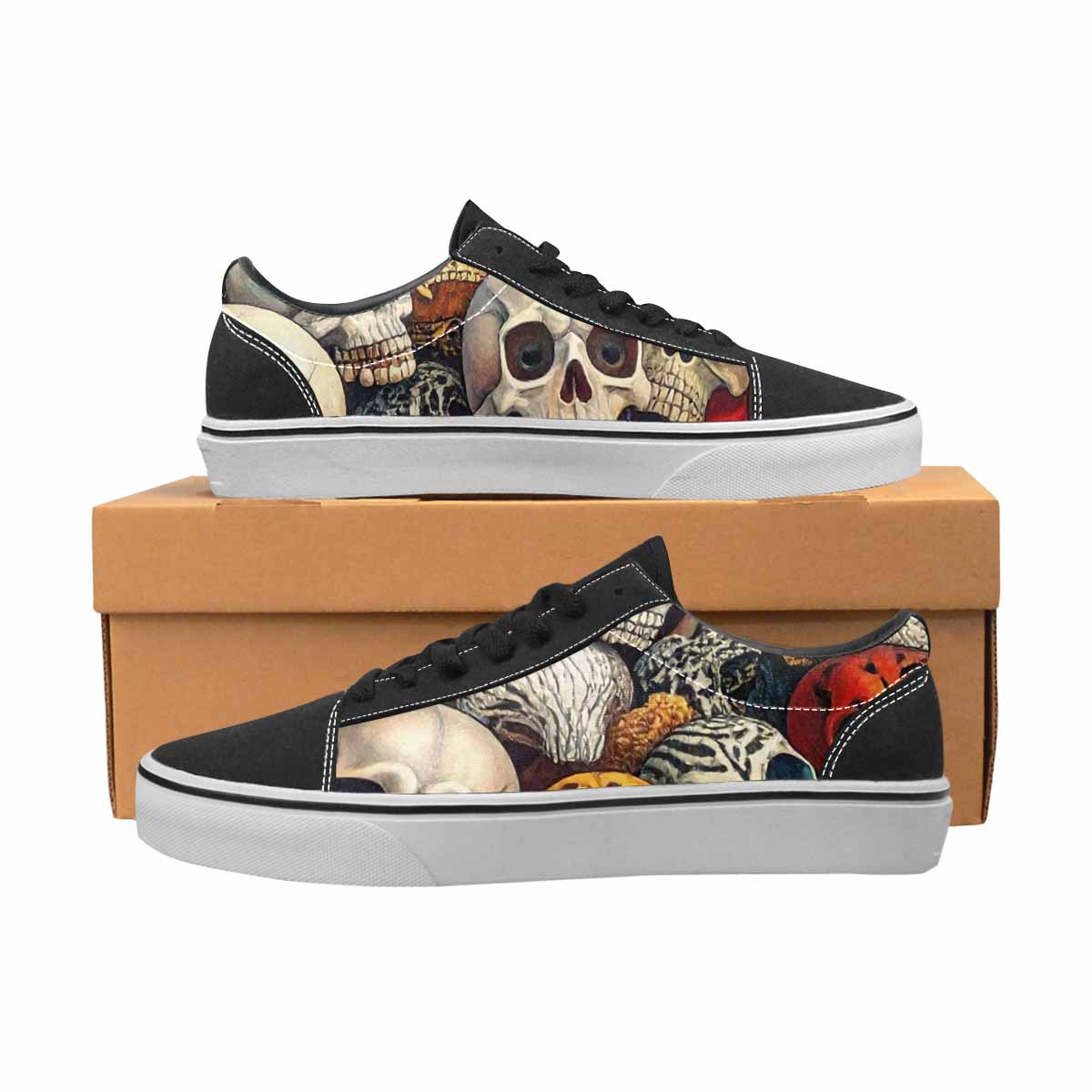 WOMEN'S Skulls Lace-Up Canvas Vibrant Chaos Custom Sneakers