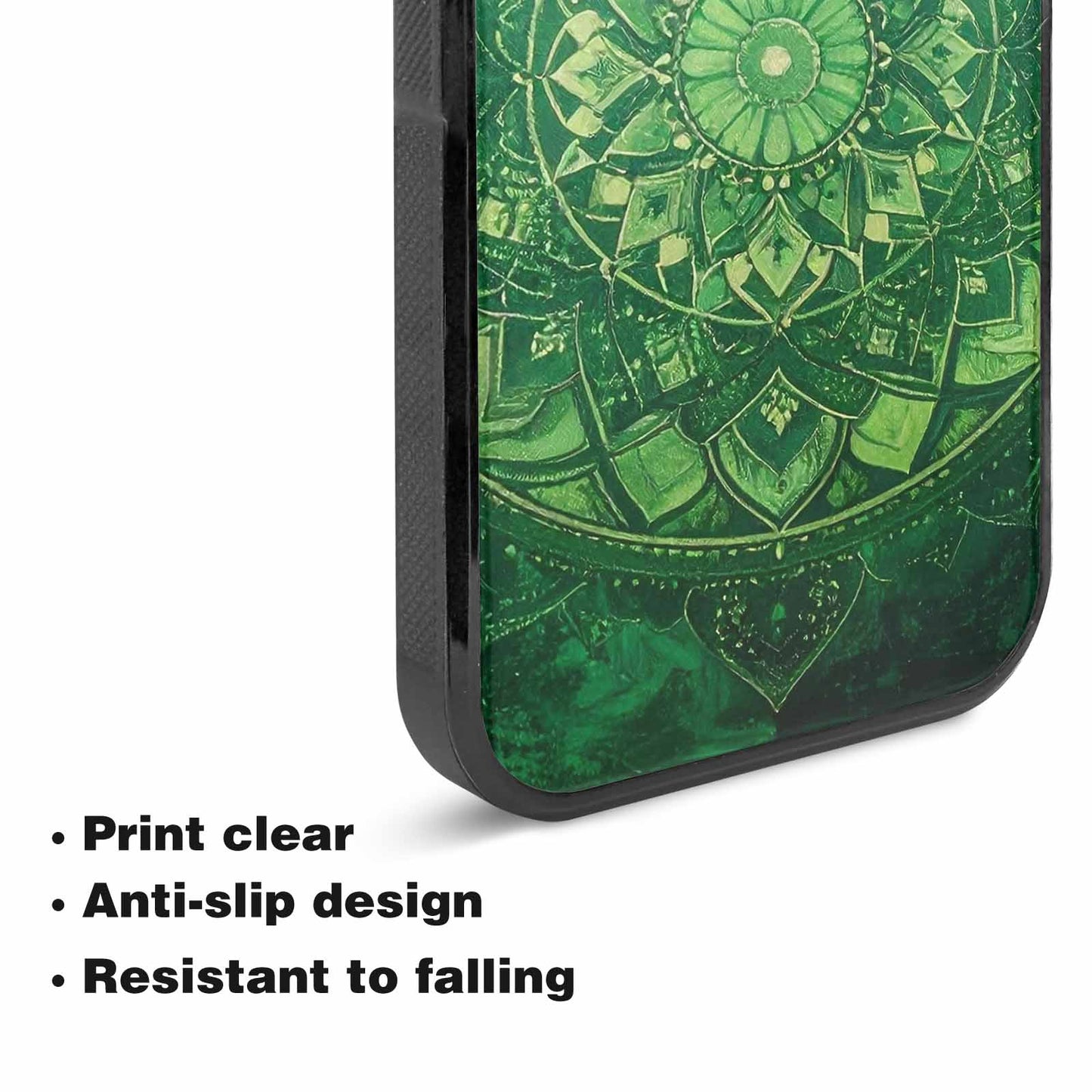iPhone 15 Plus Case — Green Mandala Bohemian Print Edge To, Original Design Phone Case