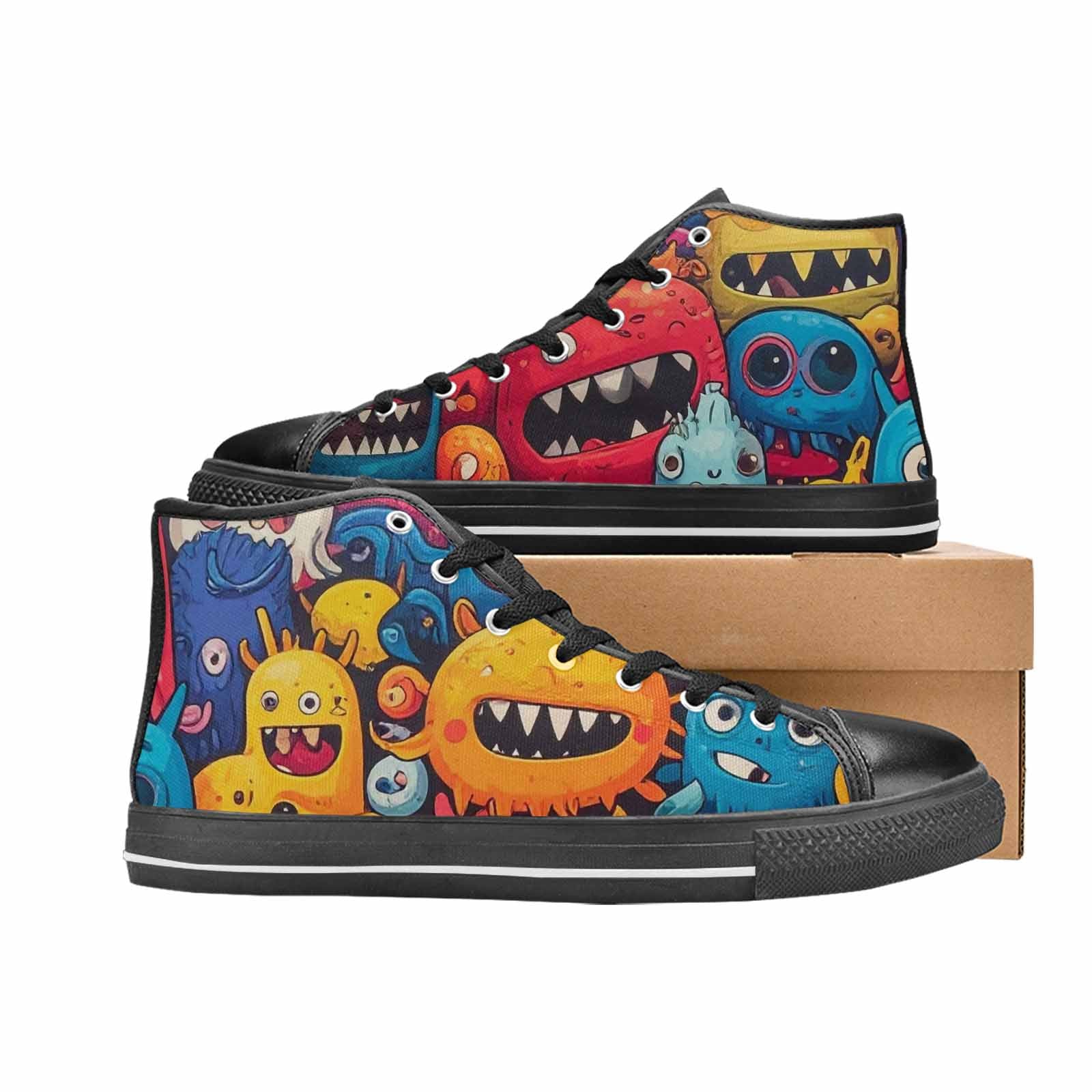 MEN'S Cartoon Monster Character High Top Canvas Surreal Custom Shoes