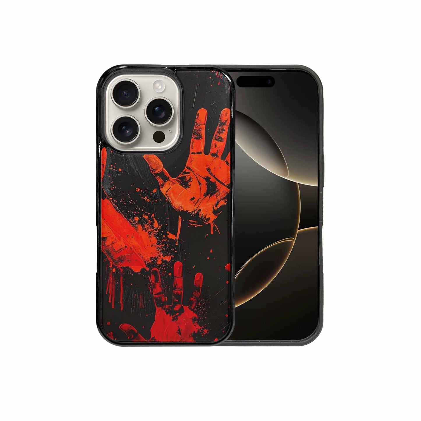 iPhone 16 Pro Case — Splatter Paint Art Hand Prints Black, Custom Phone Case