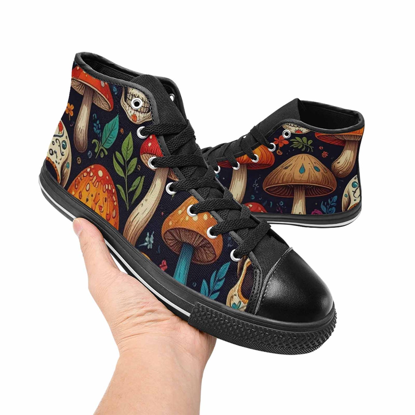 WOMEN'S Mushrooms And Skulls High Top Canvas Grunge Custom Shoes
