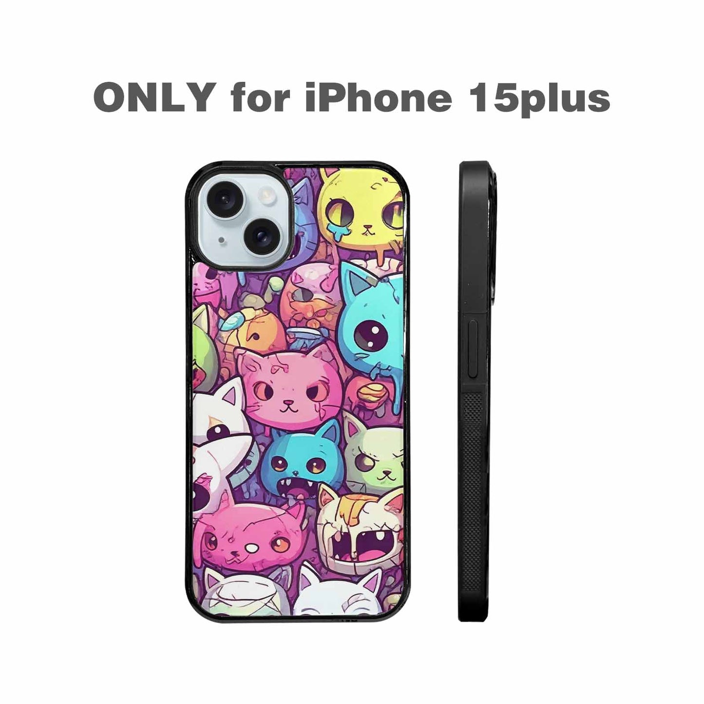 iPhone 15 Plus Case — Pastel Gore Cat Character Pattern Hundreds, Custom Designed Case Cover