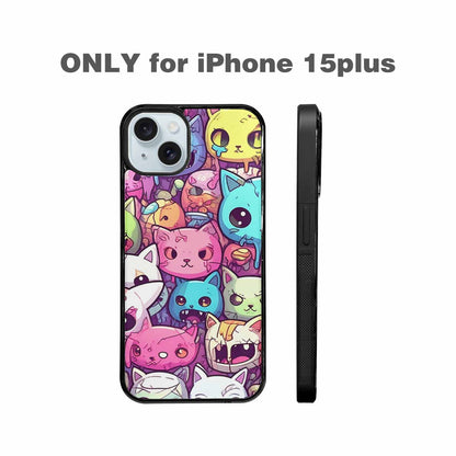 iPhone 15 Plus Case — Pastel Gore Cat Character Pattern Hundreds, Custom Designed Case Cover