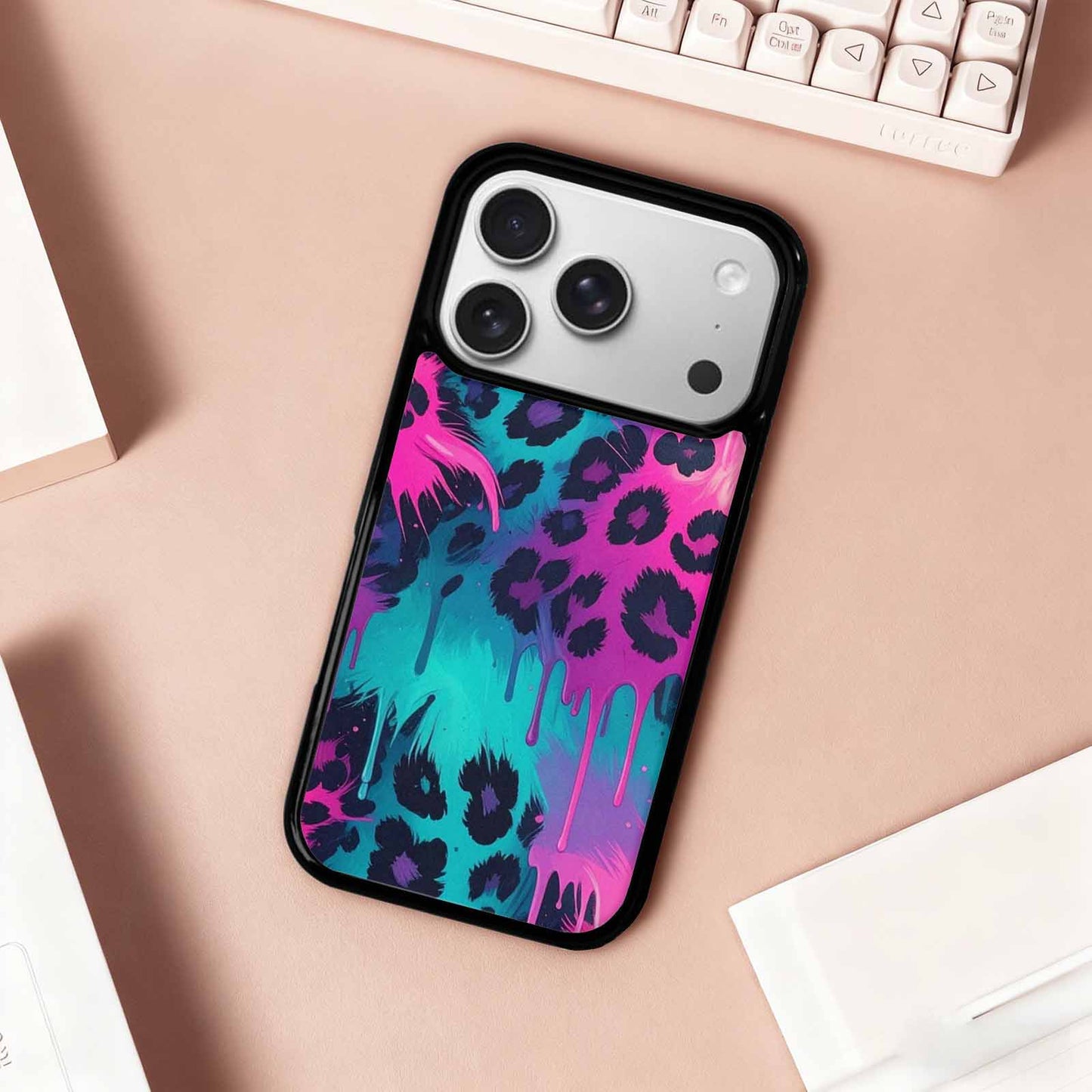 iPhone 17 Pro Case — Leopard Melting Neon Animal Print, Personalized Phone Case