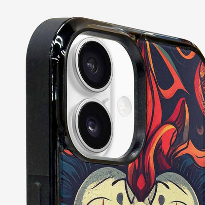 iPhone 16 Plus Case — Evil Circus Heads Faces Overlapping Patterns, Personalized Phone Case
