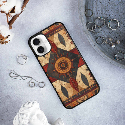 iPhone 16 Plus Case — Native American Geometric Pattern Arrows Feathers, Custom Print Case Cover