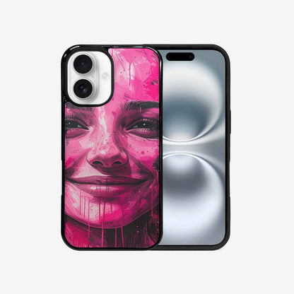 iPhone 16 Case — Melting Moon Smiley Black Pink Ink, Customized Protective Case