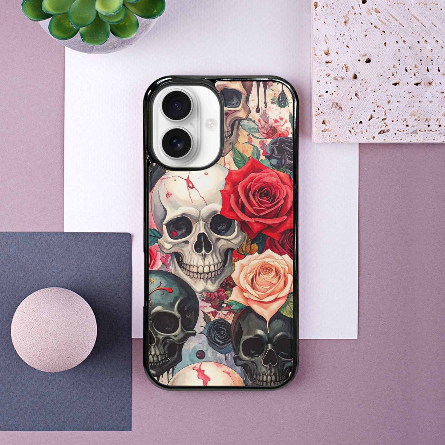 iPhone 16 Case — Skulls And Roses Skulls And Roses, Custom Phone Case