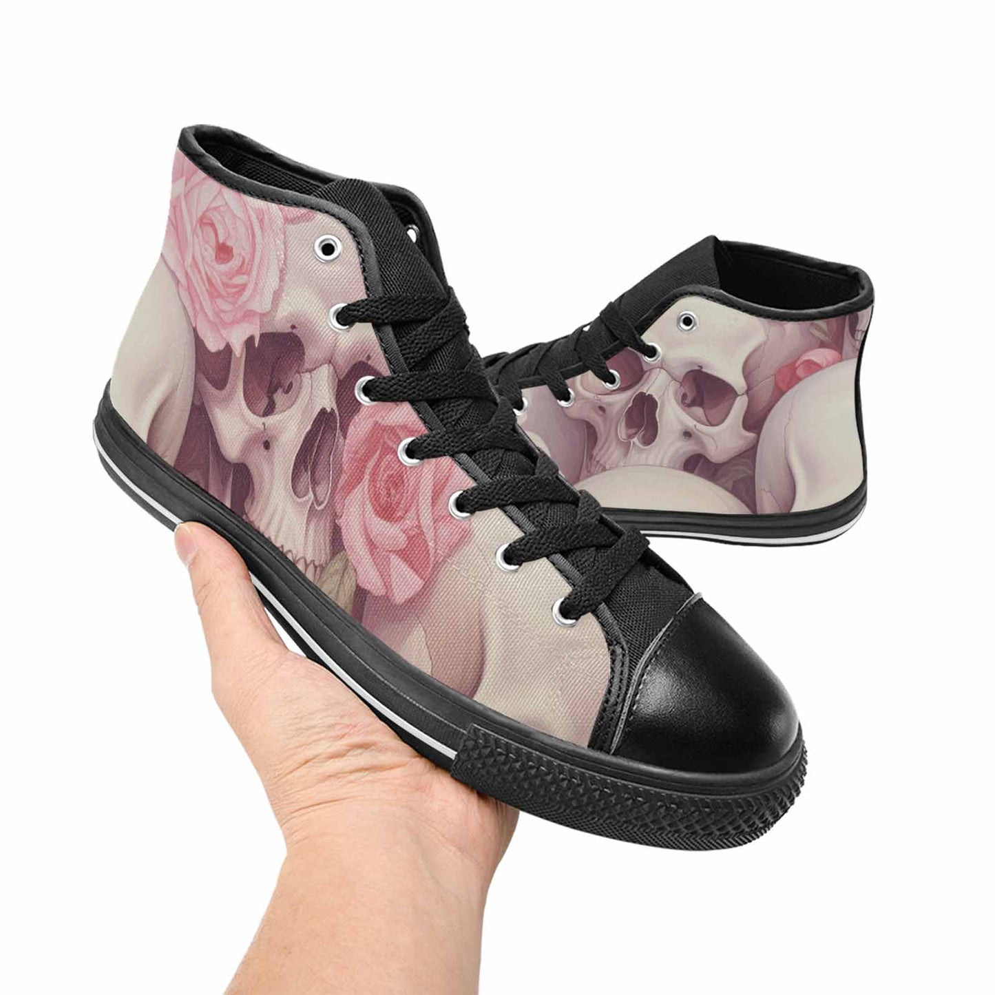MEN'S Skulls Roses Soft Airbrush High Top Canvas Grunge Shoes