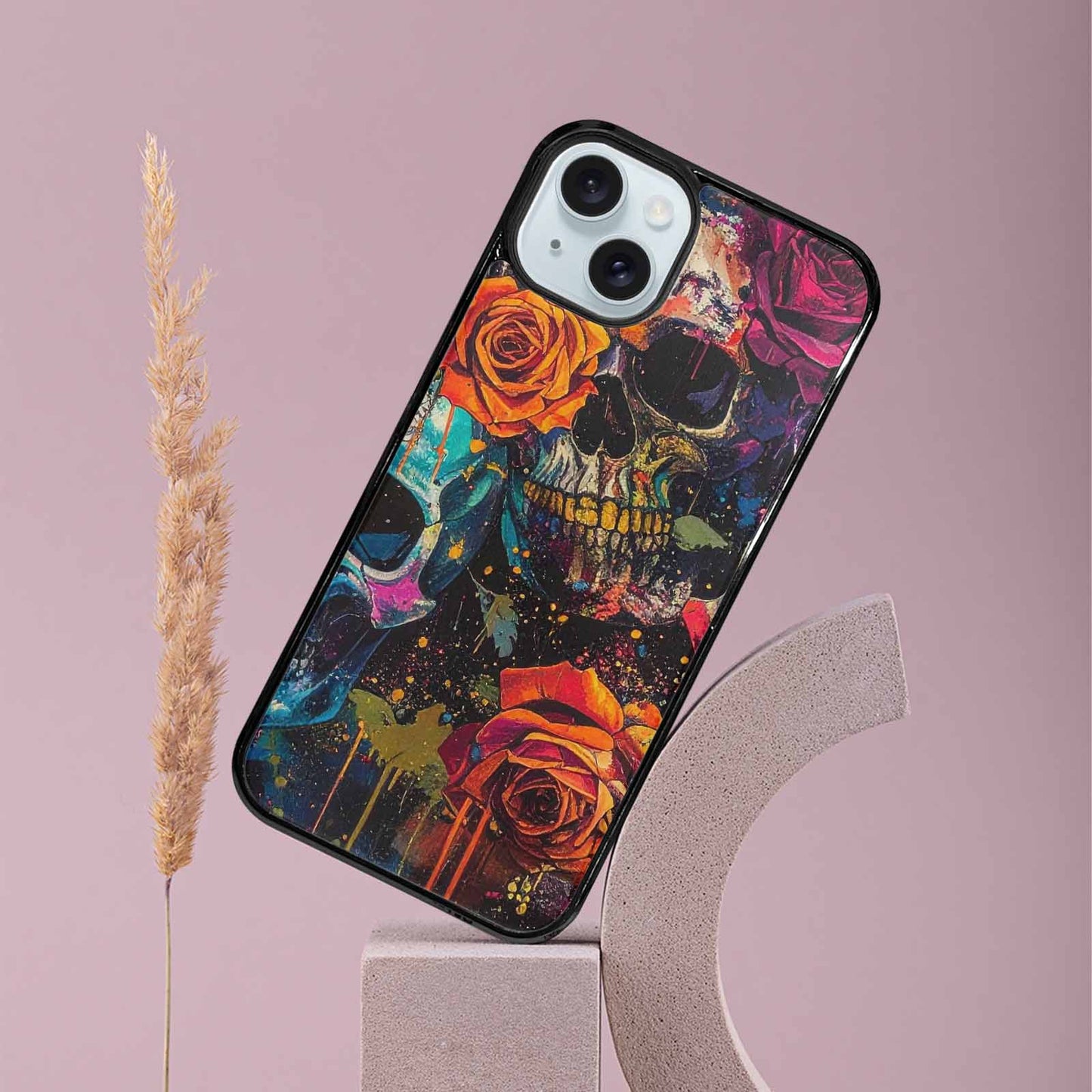iPhone 15 Plus Case — Skulls Roses Acid Wash Custom, Custom Designed Case Cover
