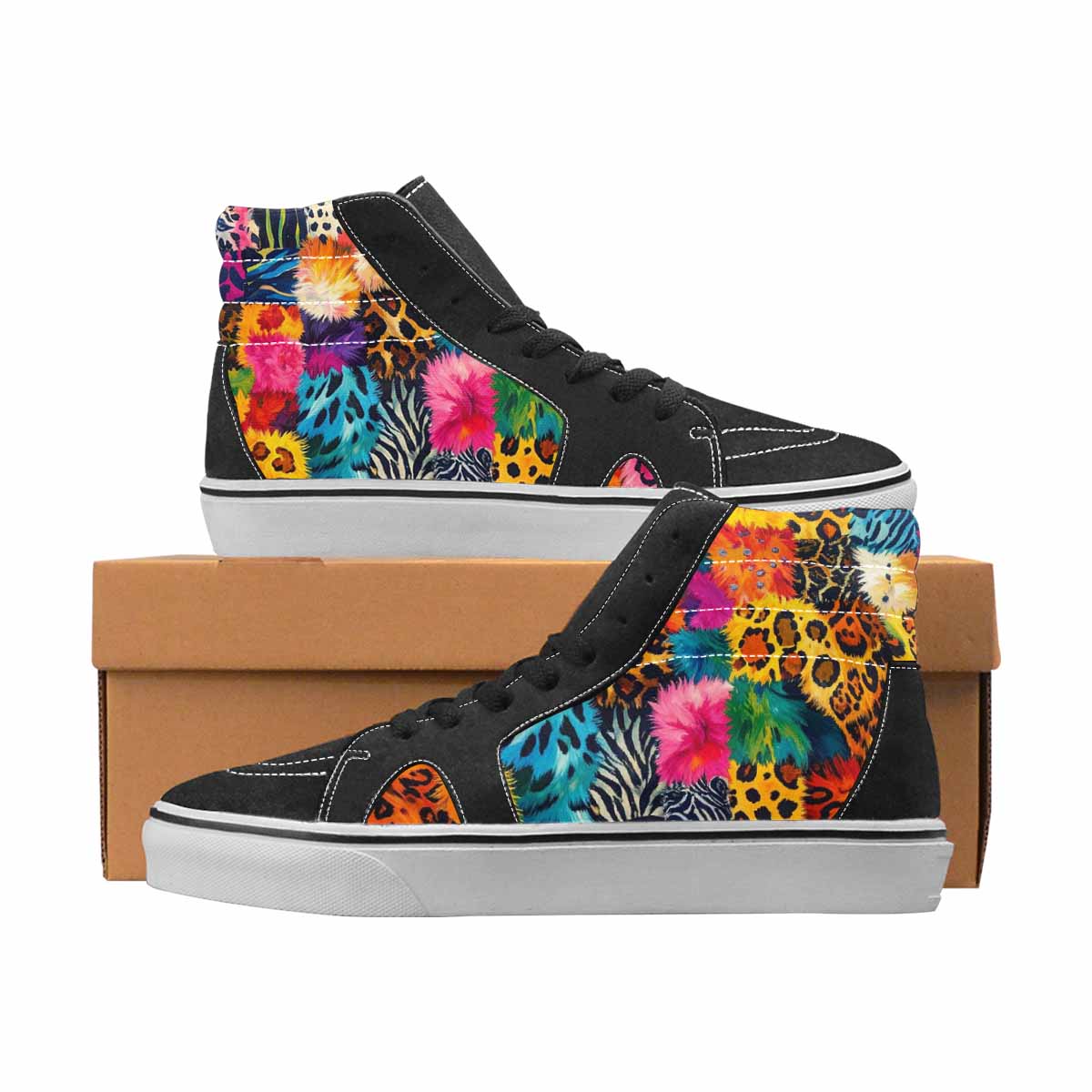 WOMEN'S Leopard Full Color High Top Canvas Unique Print Dreamcore Custom Sneakers