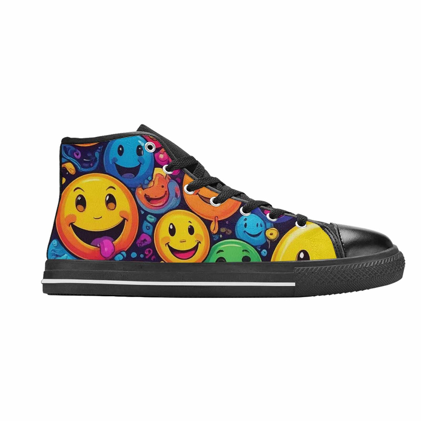 MEN'S Yellow Smiley Face High Top Canvas Dark Academia Custom Shoes