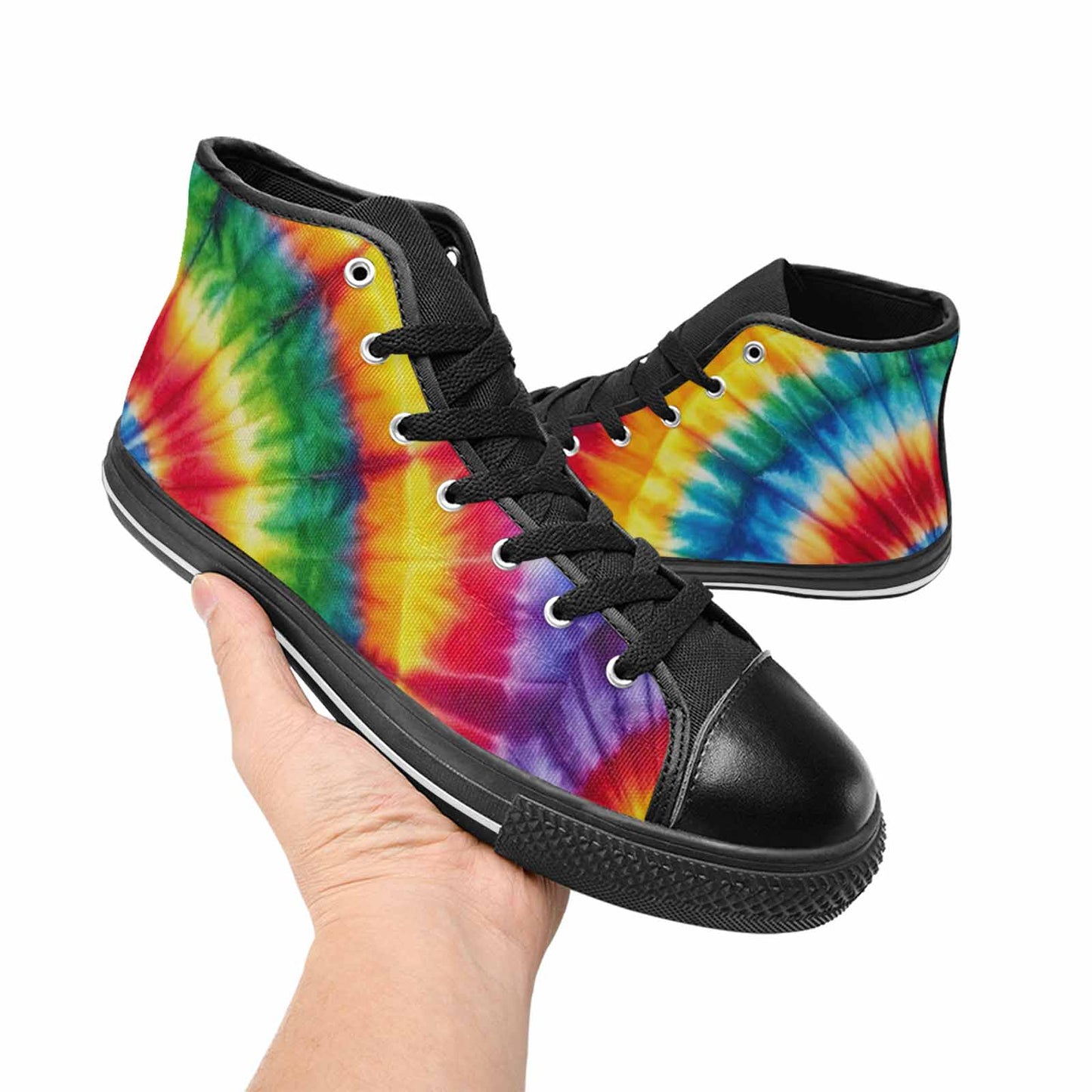 MEN'S Tie Dye Rainbow Spiral High Top Canvas Vibrant Chaos Custom Shoes