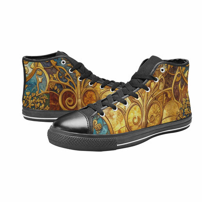 WOMEN'S Klimt-Style Gold Leaf High Top Canvas Vibrant Chaos Shoes
