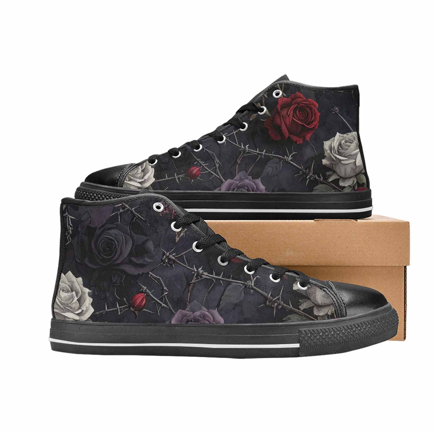 MEN'S Black Gothic Rose High Top Canvas Vivid Custom Shoes
