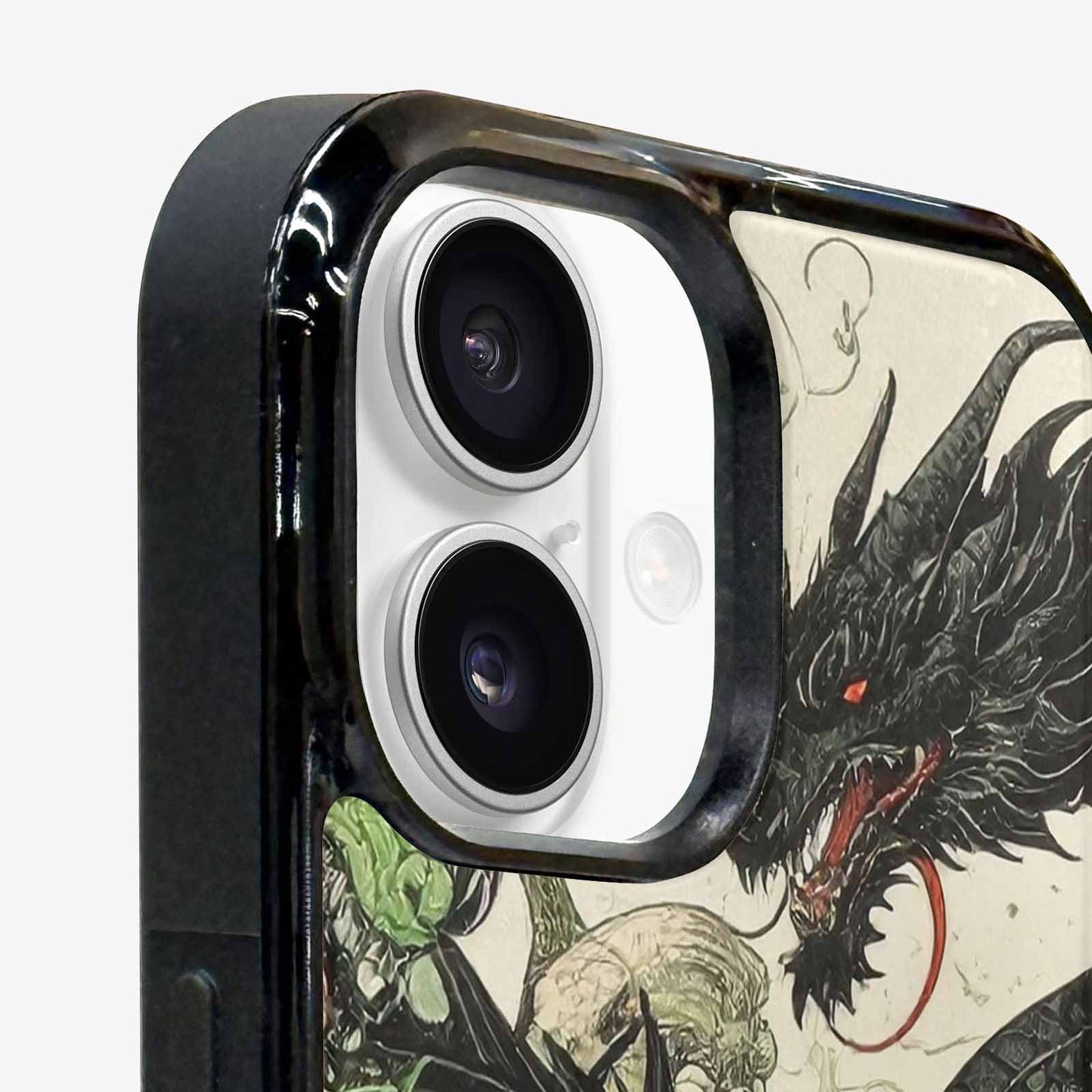 iPhone 16 Plus Case — Dragon Scale Black Green Ink Dragons, Unique Phone Case Design