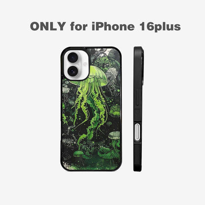 iPhone 16 Plus Case — Sea Creature Burst Black Green Ink, Custom Art Phone Cover