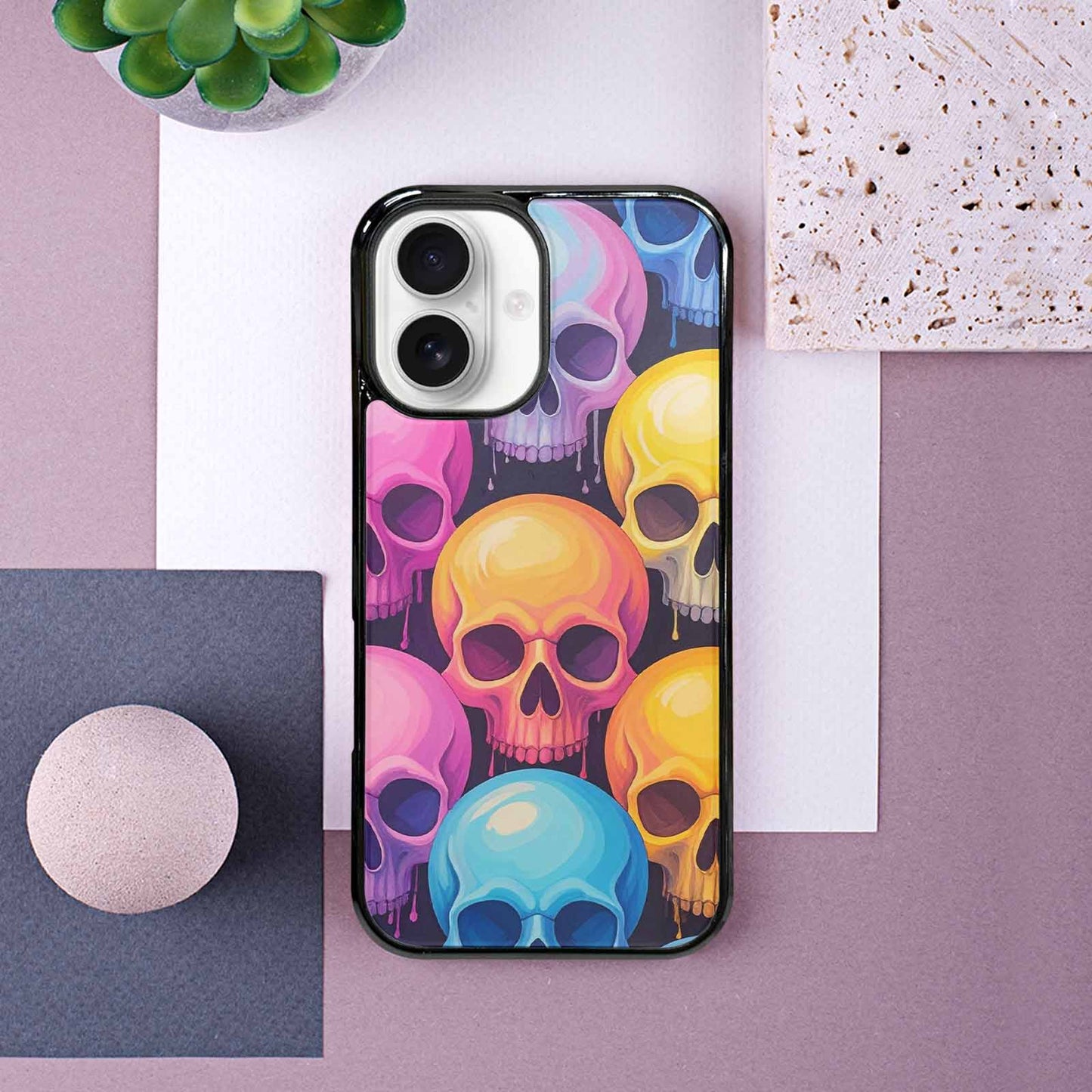 iPhone 16 Case — Dripping Candy Skulls, Custom Designed Case Cover
