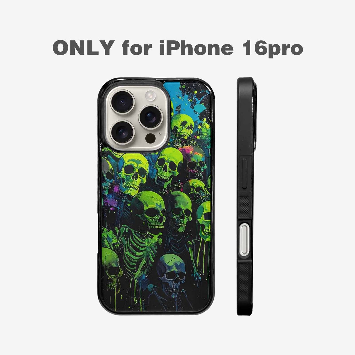 iPhone 16 Pro Case — Skeletons Neon Green Glow Skeletons Pattern, Unique Phone Case Design