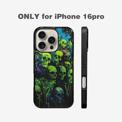 iPhone 16 Pro Case — Skeletons Neon Green Glow Skeletons Pattern, Unique Phone Case Design