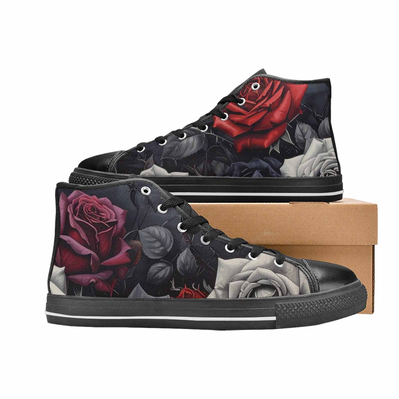 MEN'S Black Gothic Rose High Top Canvas Aesthetic Sneakers