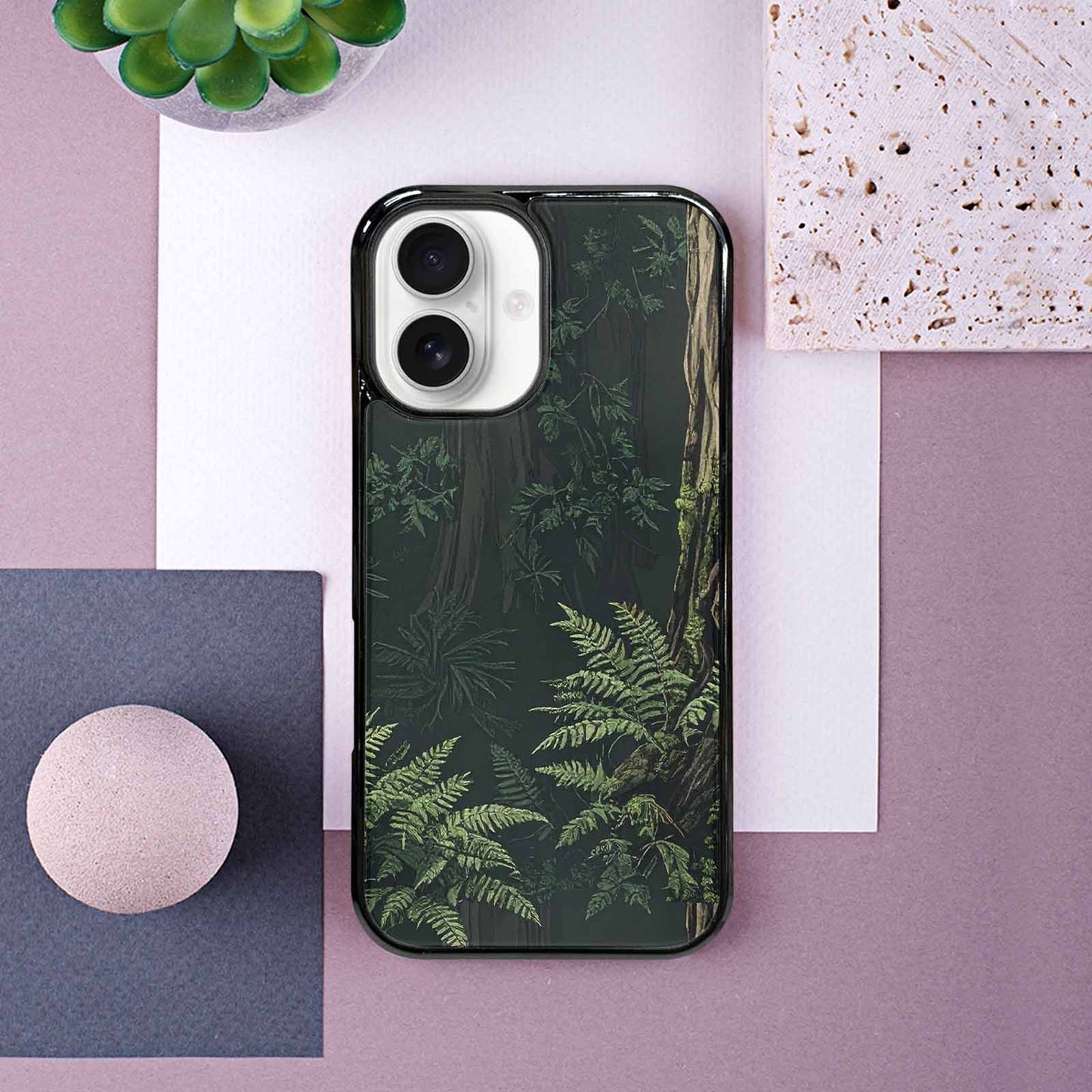 iPhone 16 Case — Seamless Pattern Ancient Redwood Forest Giant, Customized Protective Case