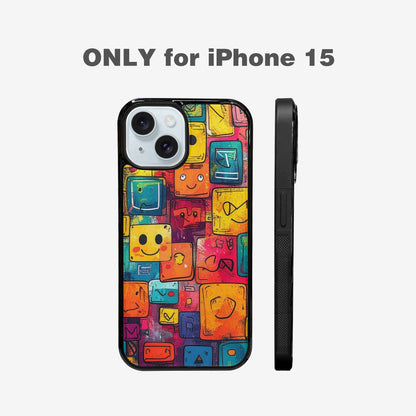 iPhone 15 Case — Hand Drawn Icon Doodle Pattern Hundreds, Custom Phone Case