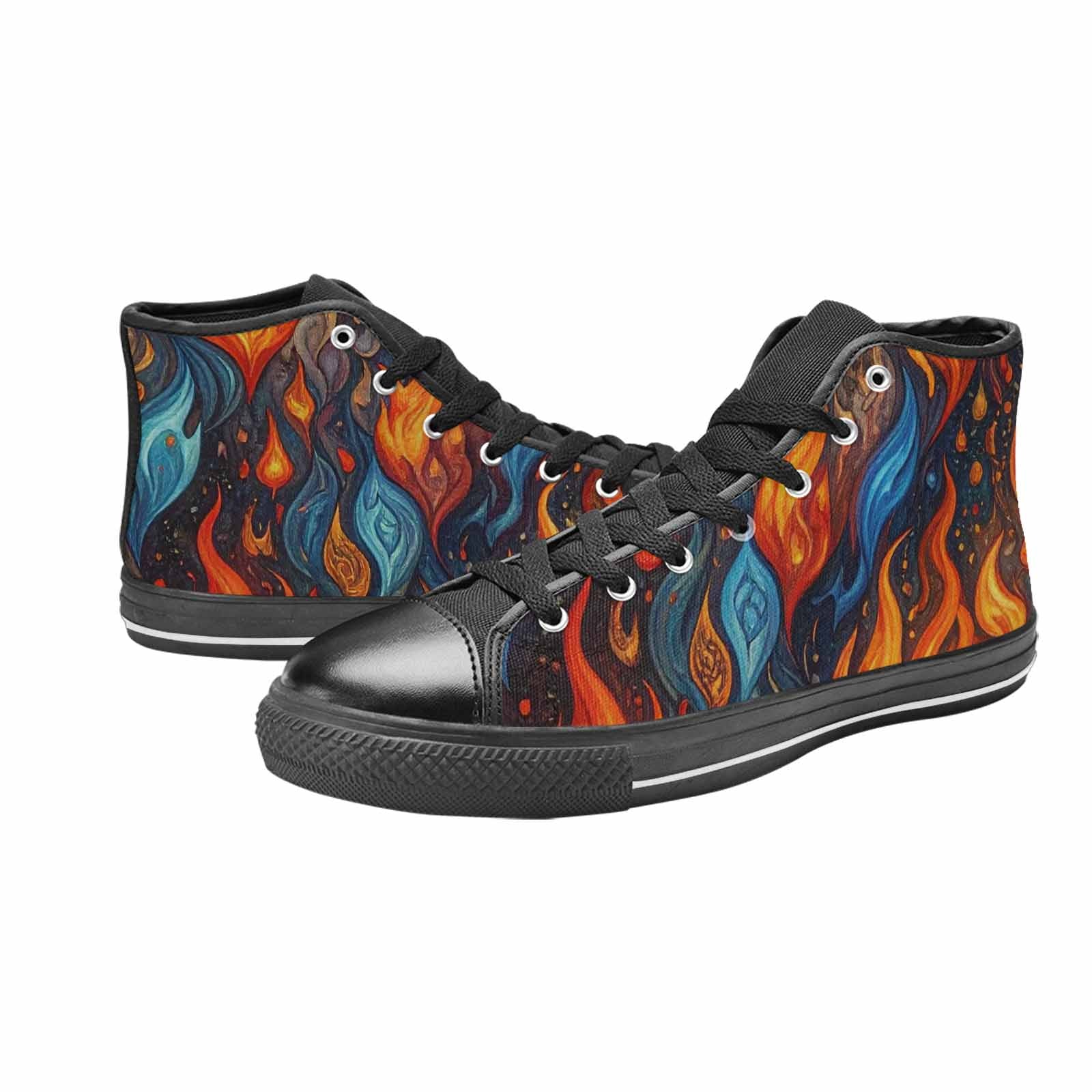 WOMEN'S Fire Flame High Top Canvas Vibrant Chaos Custom Sneakers