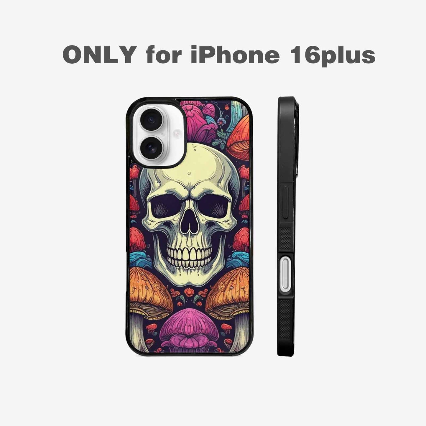 iPhone 16 Plus Case — Mushroom Skull, Customized Protective Case
