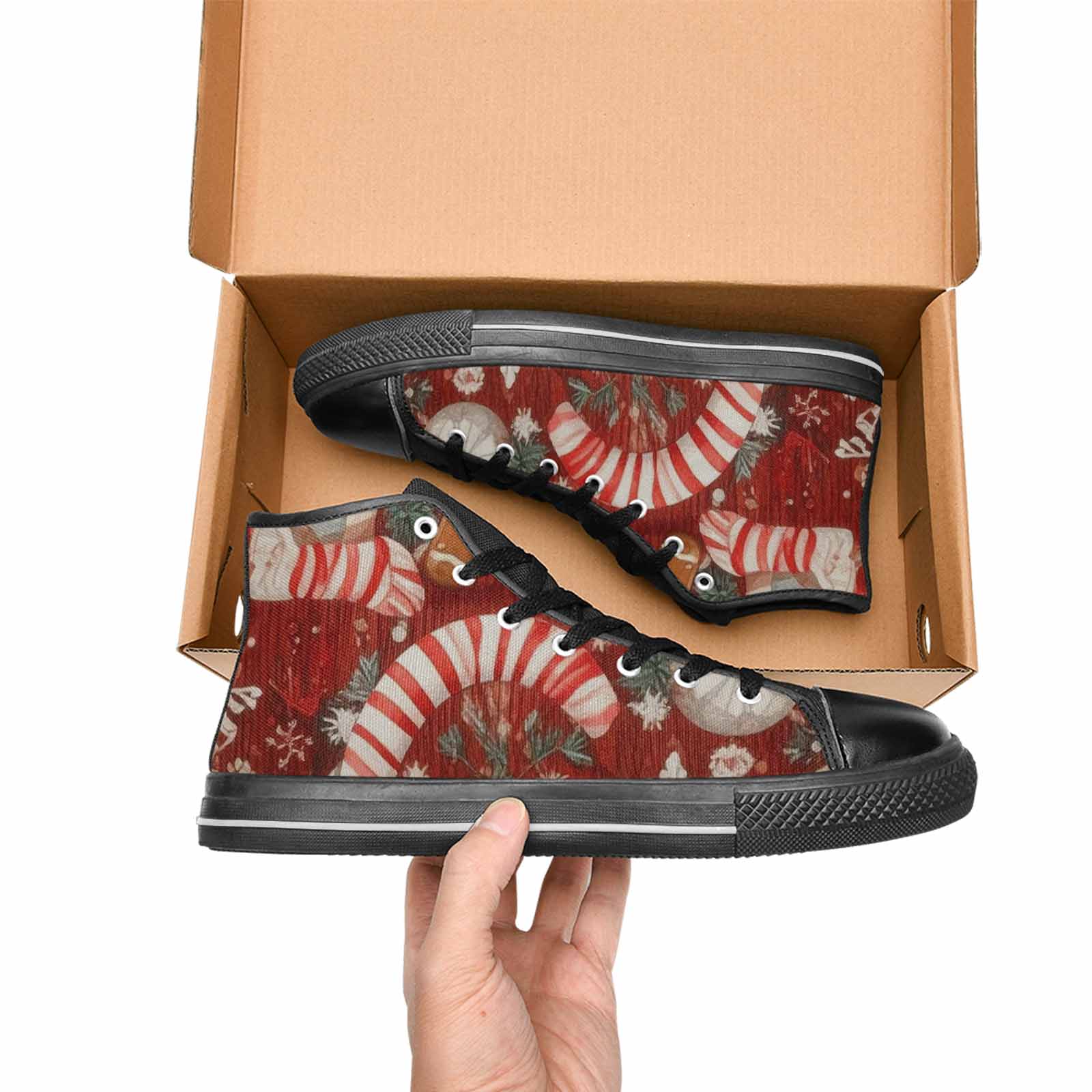 WOMEN'S Christmas Holly Snowflake High Top Canvas Cottagecore Shoes