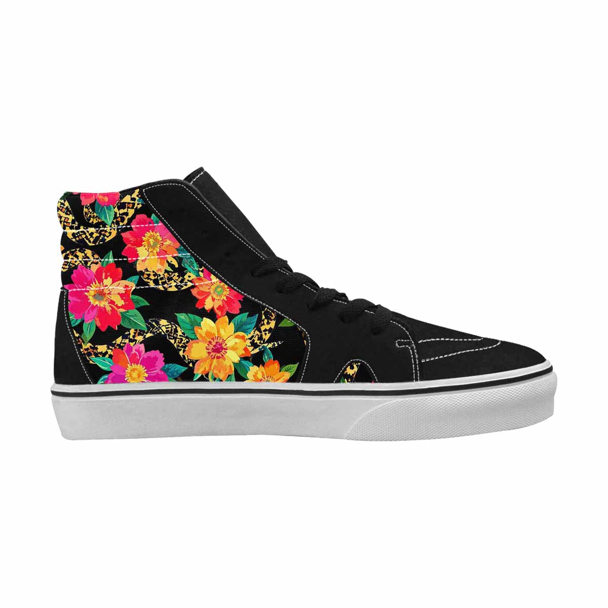 WOMEN'S Floral Snake Print High Top Canvas Surreal Custom Sneakers