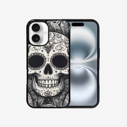 iPhone 16 Case — Intricately Detailed Sugar Skulls In Black, Customized Protective Case