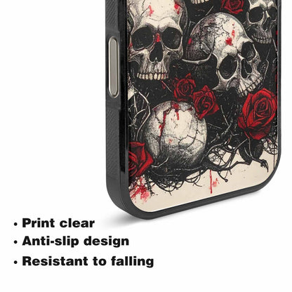 iPhone 15 Pro Max Case — Skull And Roses Black Red Ink, Custom Print Case Cover