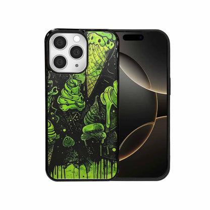 iPhone 15 Pro Max Case — Ice Cream Motif Black Green Ink, Custom Printed Phone Case