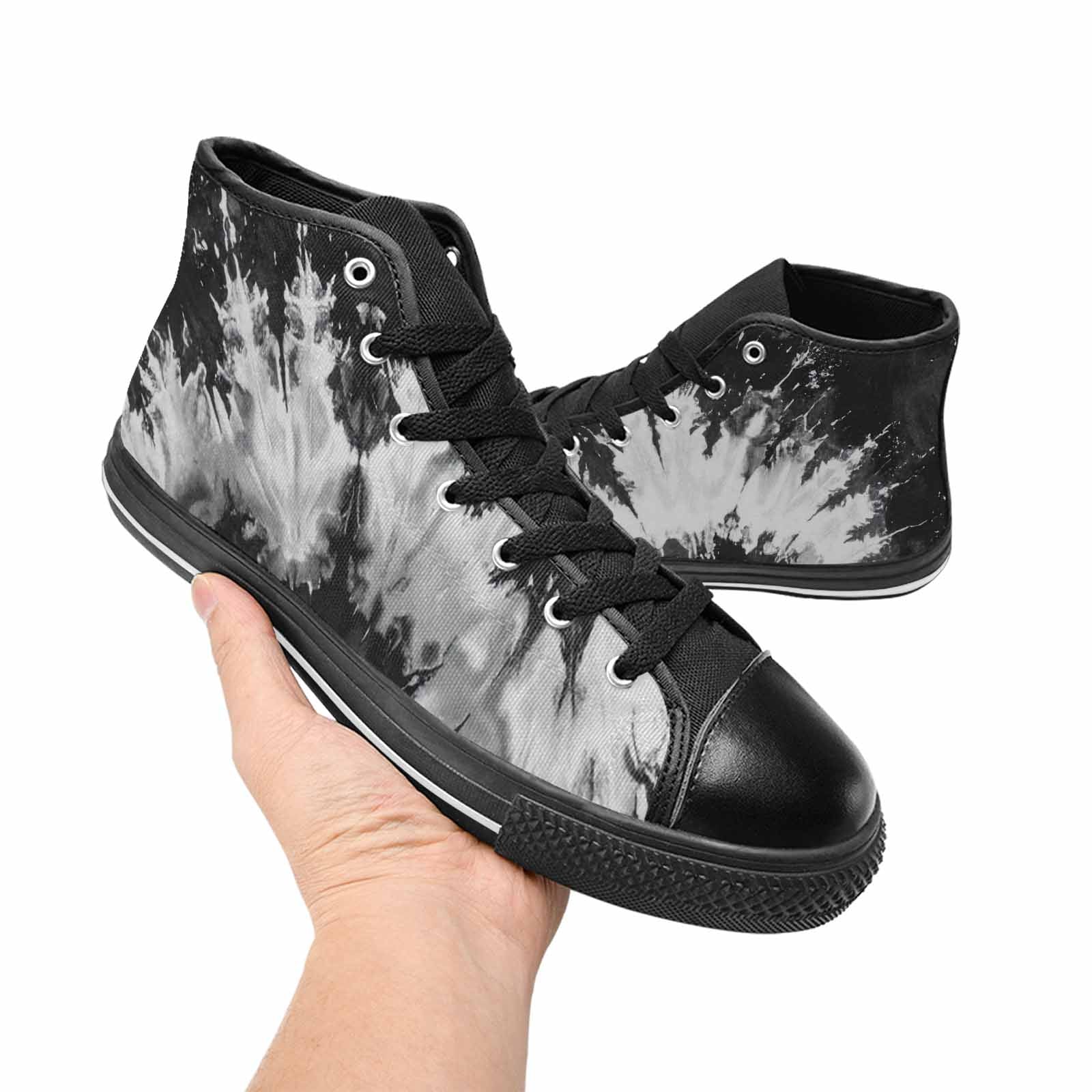 WOMEN'S Tie Dye Acid Wash Black White High Top Canvas Dark Academia Custom Sneakers