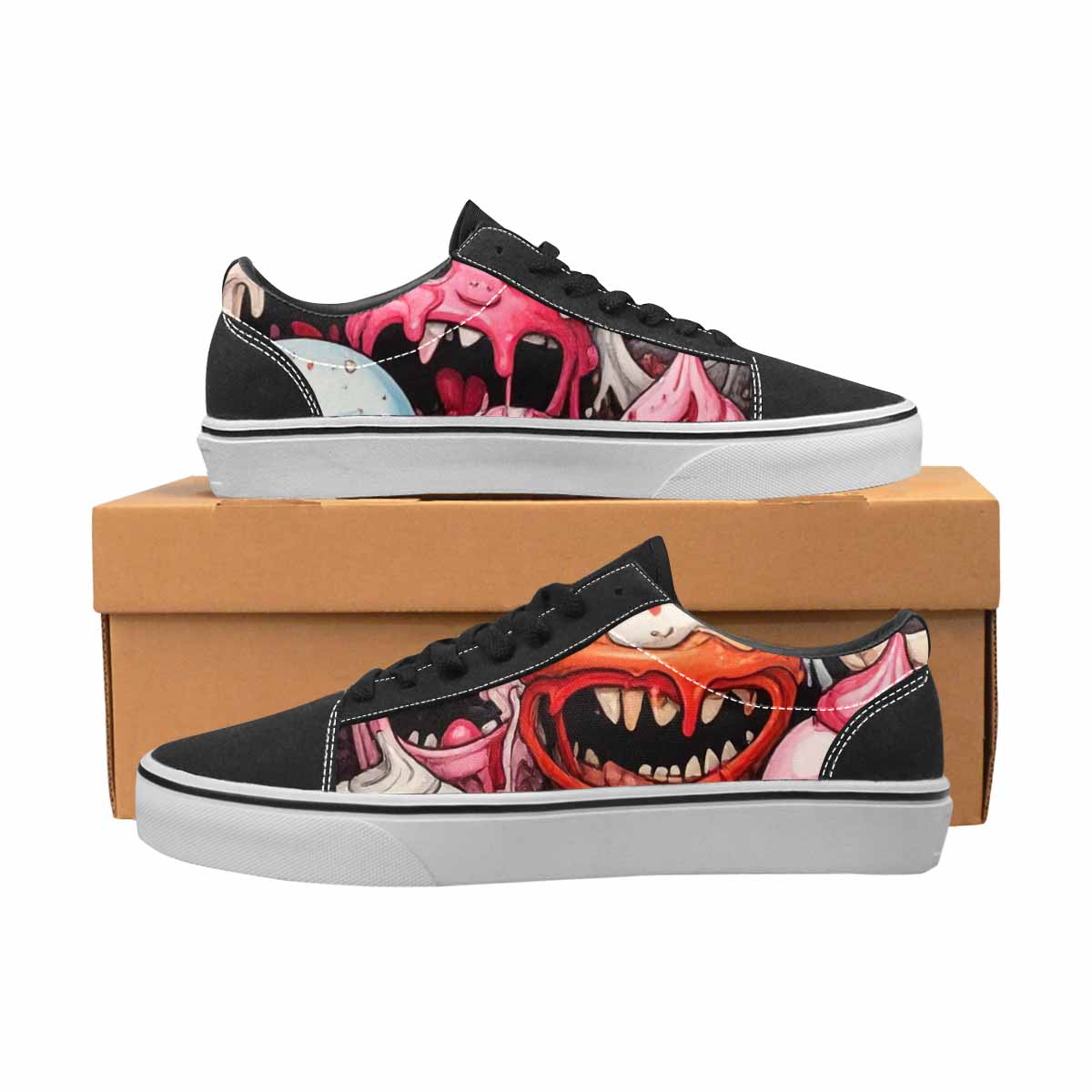 WOMEN'S Ice Cream Monsters (black Lace-Up Canvas Dark Academia Custom Sneakers