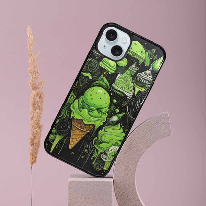 iPhone 15 Plus Case — Ice Cream Motif Black Green Ink, Custom Made Phone Cover