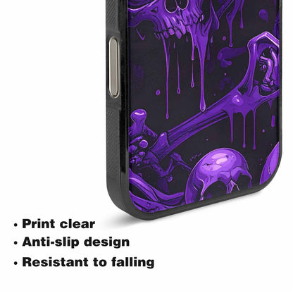 iPhone 16 Pro Max Case — Monochrome Purple Skeletons Neon Drip Melting, Custom Printed Phone Case
