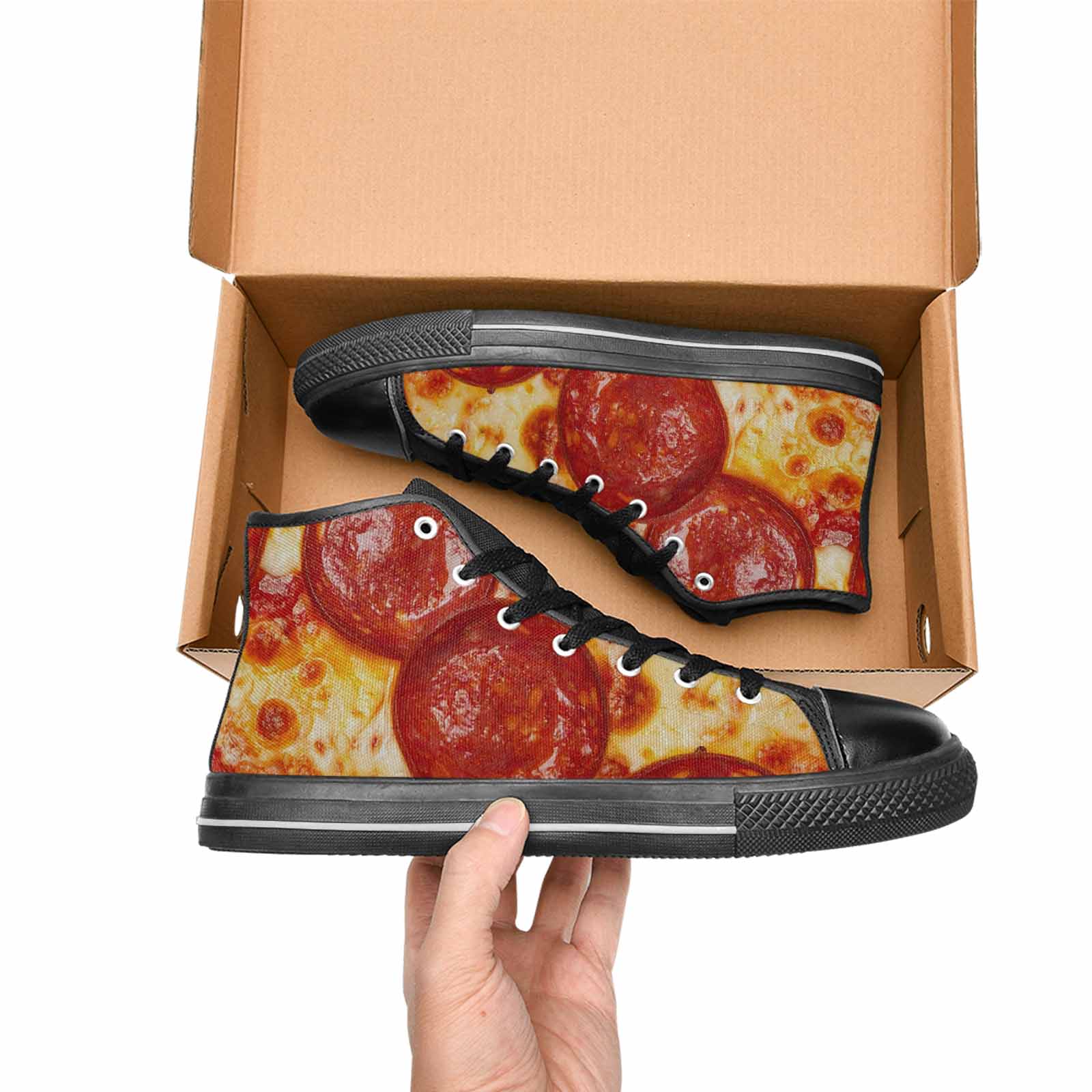 MEN'S Pepperoni Pizza Print High Top Canvas Surreal Sneakers