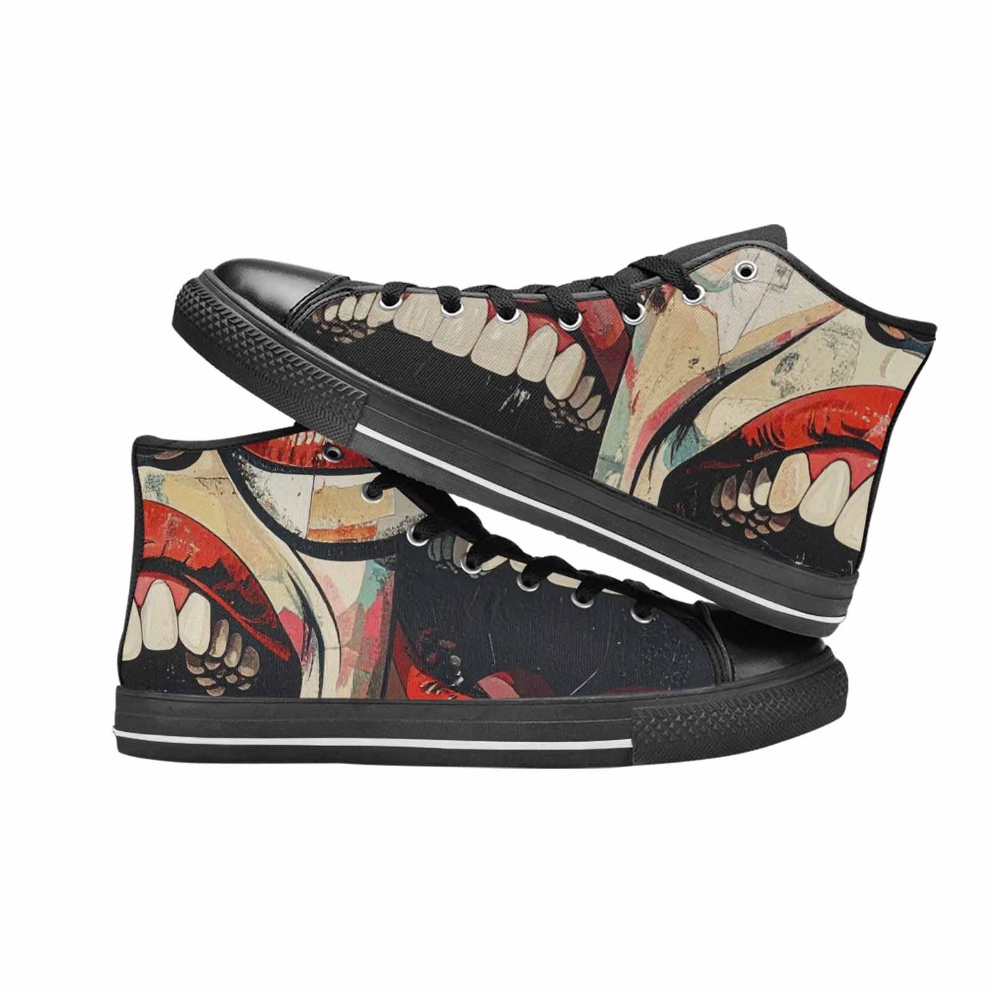 WOMEN'S Googly Cartoon Mouths High Top Canvas Wallpaper Art Sneakers